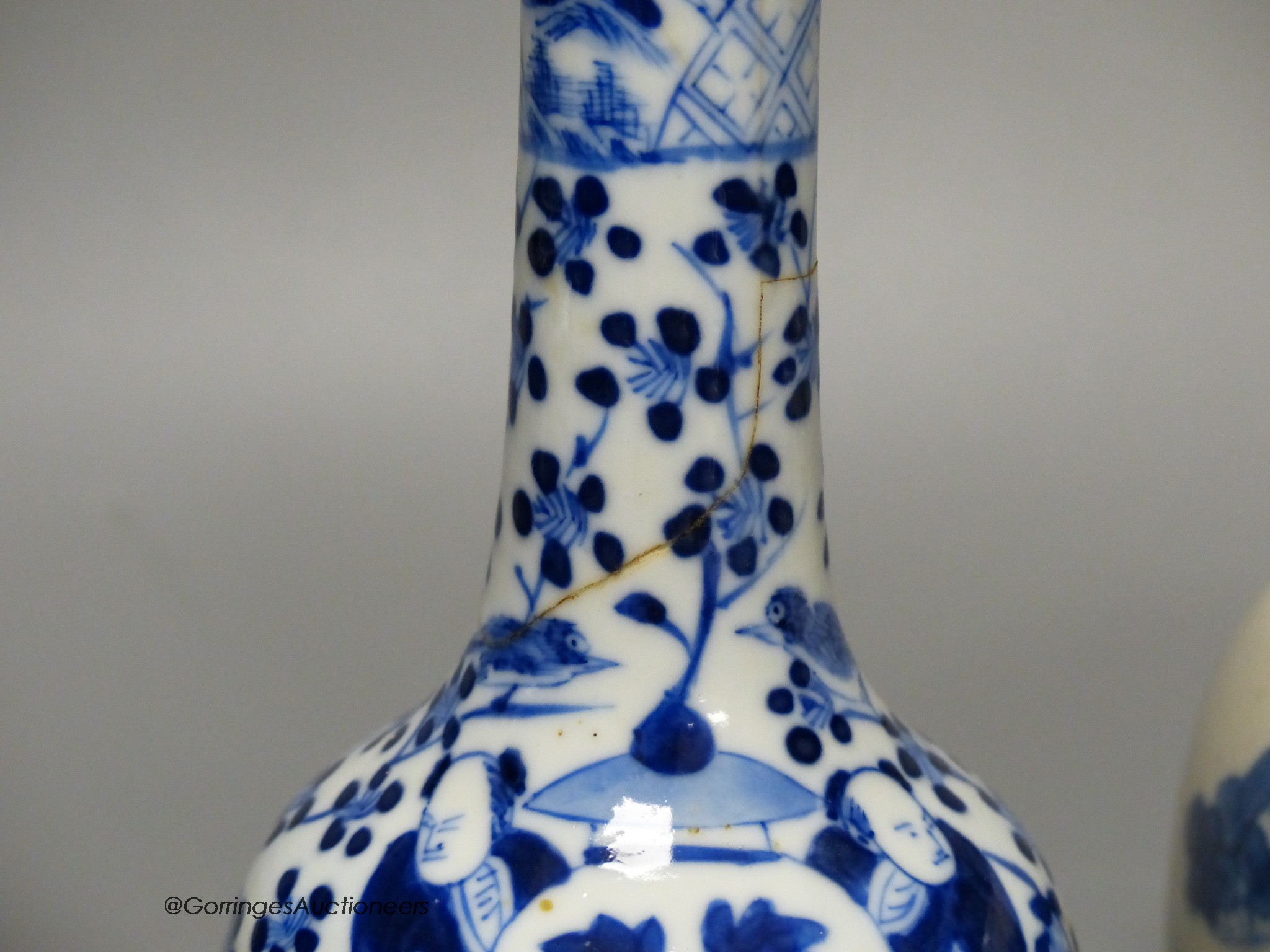 A Chinese blue and white 'ladies' jar, a 'boys' vase and a prunus jar, late 19th / early 20th century, tallest 15cm